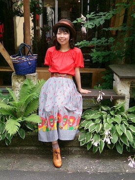 「kaorinomori（カオリノモリ）の【雑誌mer8月号掲載】【カオリノモリ】・ポークパイ（ハット）」を使った、Chie＊さん（レディース・159cm）の夏コーディネート