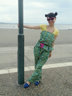 「日焼け対策」｜「アイテム（オールインワン・サロペット）」を使った、Chie＊さん（レディース・159cm）の夏コーディネート