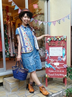 「kaorinomori（カオリノモリ）の【雑誌mer8月号掲載】【カオリノモリ】・ポークパイ（ハット）」を使った、Chie＊さん（レディース・159cm）の夏コーディネート