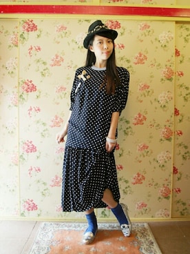 「レトロワンピース」｜「アイテム（雑貨/ホビー）」を使った、Chie＊さん（レディース・159cm）の夏コーディネート
