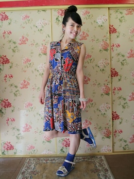 「レトロワンピース」｜「アイテム（その他）」を使った、Chie＊さん（レディース・159cm）の夏コーディネート