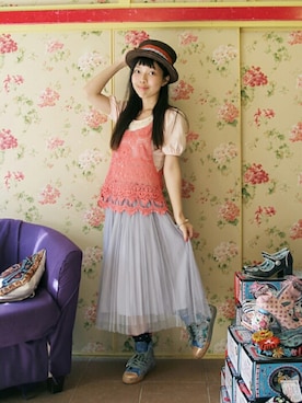 「kaorinomori（カオリノモリ）の【雑誌mer8月号掲載】【カオリノモリ】・ポークパイ（ハット）」を使った、Chie＊さん（レディース・159cm）の秋コーディネート