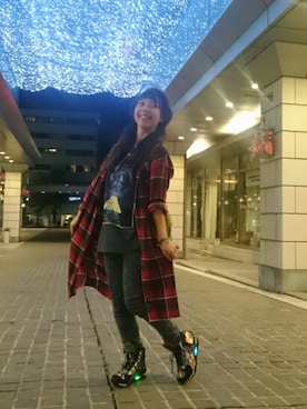 「シャツワンピを羽織る」｜「アイテム（帽子）」を使った、Chie＊さん（レディース・159cm）の秋コーディネート