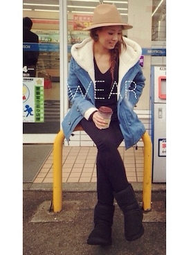 「ハットコーデ」｜「アイテム（ダウンジャケット/コート）」を使った、NAOさん（レディース・161cm）の冬コーディネート