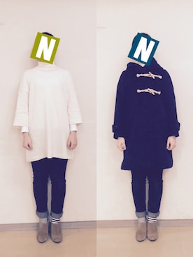 「ロングニット」｜「アイテム（ダッフルコート）」を使った、nanokoさん（レディース・164cm）の冬コーディネート