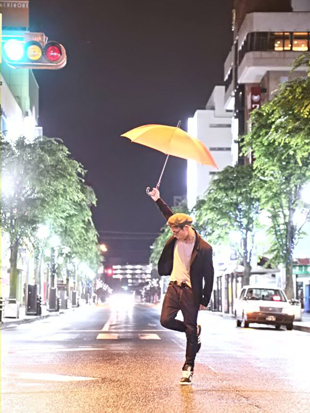 「テーラードジャケット、adidas、HARE、Diesel、キャスケット、wjk、ハイカットスニーカー、Double name、DOUBLE STEAL、今日のｵﾔﾂ♪(o-∀-o)ゥﾌ　」｜「HLNAのBIGSIZE CASQUETTE（キャスケット、グリーン系）」を使った、TETUさん（メンズ・174cm）の秋コーディネートの1枚目の写真
