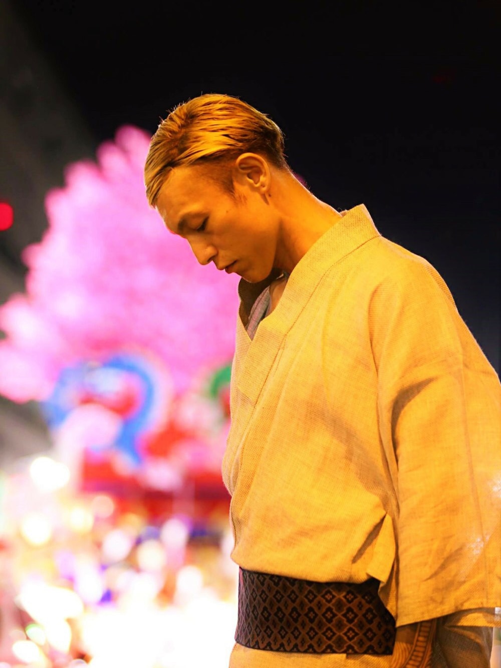 「夏、夏祭り、夏休み、夏の終わり、お祭り、浴衣、シンプルコーデ、オトナカジュアル、ラフ、ゆるコーデ」｜「山車〜🌸🌺🐉の八戸三社大祭（その他、ピンク系）」を使った、TETUさん（メンズ・174cm）の夏コーディネートの1枚目の写真