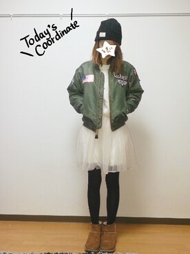 「Ray BEAMS（レイビームス）のアイテム（ブルゾン）」を使った、ぱるさん（レディース・164cm）の冬コーディネート