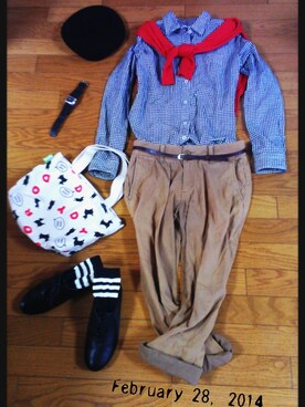 「FOSSIL（フォッシル）のアイテム（アナログ腕時計、ブラック系）」を使った、komatu さん（レディース）の冬コーディネート