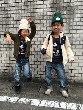 「CIAOPANIC TYPY（チャオパニックティピー）のアイテム（ジャケット/アウター、ホワイト系）」を使った、ゆちのさん（キッズ・120cm）の冬コーディネート