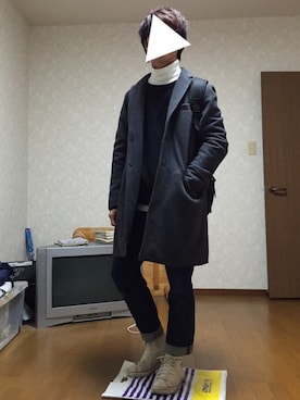 「ハイカット」｜「アイテム（チェスターコート）」を使った、かにかまさん（メンズ・170cm）の冬コーディネート