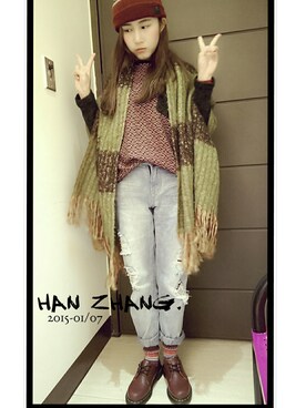 「PAZZO」｜「アイテム（帽子）」を使った、Hanさん（レディース・156cm）の冬コーディネート