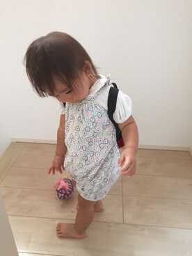 「PETIT BATEAU（プチバトー）のアイテム（オールインワン・サロペット、ホワイト系）」を使った、yuiiさん（キッズ）の夏コーディネート