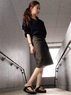 「カーキスカート」｜「アイテム（その他）」を使った、chan.eさん（レディース・160cm）の春コーディネート