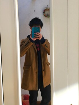 「HVC（エイチブイシー）のアイテム（チェスターコート）」を使った、あぽろさん（メンズ・169cm）の冬コーディネート