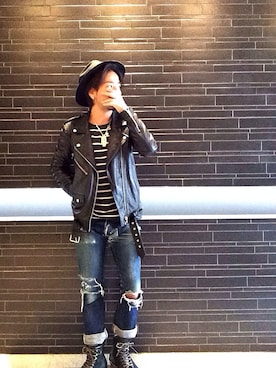 「BLK DNM（ブラックデニム）のアイテム（ライダースジャケット）」を使った、hiro6295さん（メンズ・168cm）の秋コーディネート