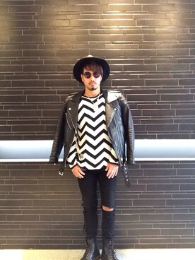 「BLK DNM（ブラックデニム）のアイテム（ライダースジャケット）」を使った、hiro6295さん（メンズ・168cm）の秋コーディネート