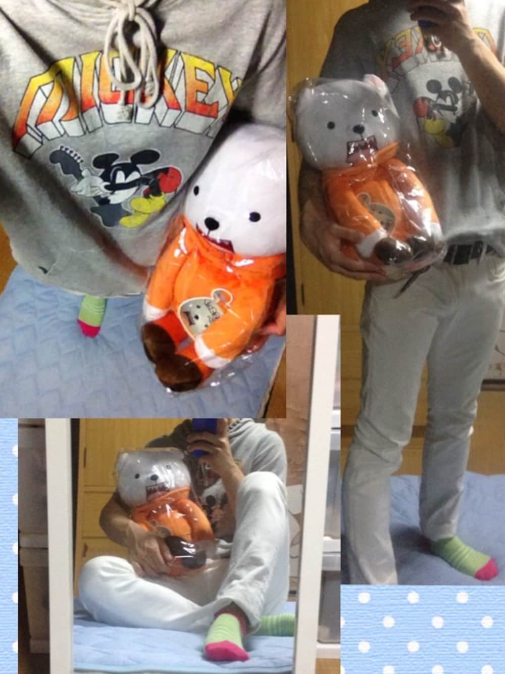 「ONE PIECE、ミッキー、白パンツ、半袖パーカー、ふごふご祭」｜「RATTLE TRAPのアイテム（パーカー、グレー系）」を使った、かずやんさん（メンズ・170cm）の夏コーディネートの1枚目の写真