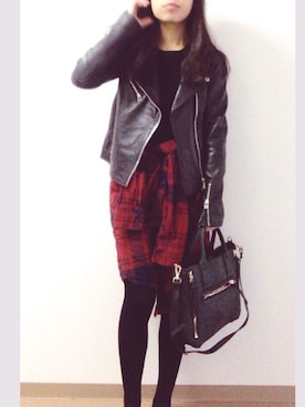 「タータンチェック」｜TiffWooさん（レディース・157cm）の冬コーディネート