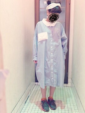 「水色」｜「アイテム（シャツワンピース）」を使った、ゆっちゃんさん（レディース・154cm）の春コーディネート