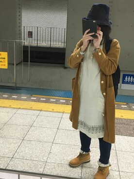 「POU DOU DOU（プードゥドゥ）のアイテム（ステンカラーコート）」を使った、ぺごぱよさん（レディース・166cm）の秋コーディネート