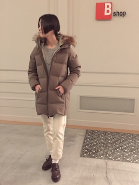 「orslow」｜「アイテム（ダウンジャケット/コート）」を使った、BSHOPみなとみらいスタッフさん（レディース・158cm）の秋コーディネート