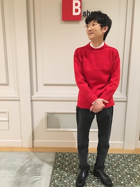 「COMOLI（コモリ）のアイテム（パンツ）」を使った、BSHOPみなとみらいスタッフさん（メンズ・170cm）の秋コーディネート