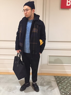 「Laurence J Smith（ローレンスジェイスミス）のアイテム」を使った、BSHOPみなとみらいスタッフさん（メンズ・170cm）の冬コーディネート