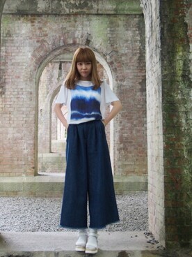 「ブルー x ホワイト」｜Shiho Kawaguchiさん（レディース・161cm）の夏コーディネート