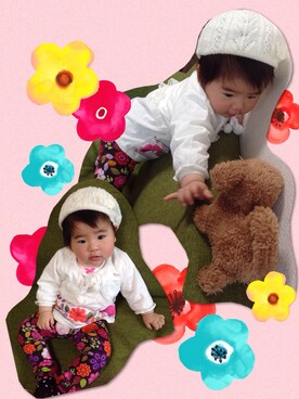 「花柄」｜「アイテム（その他アウター）」を使った、ちぇり♡さん（キッズ・70cm）の春コーディネート