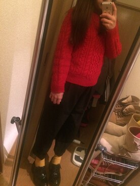 「GU（ジーユー）のアイテム（その他パンツ、ブラック系）」を使った、はとぽっぽさん（レディース・158cm）の冬コーディネート