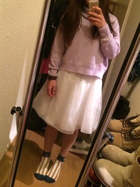「PAGEBOY（ページボーイ）のBIGオフタートルニットプルオーバー（ニット/セーター、パープル系）」を使った、はとぽっぽさん（レディース・158cm）の冬コーディネート