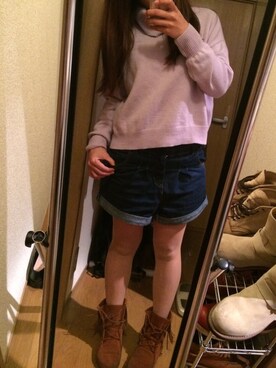 「jouetie（ジュエティ）のアイテム（デニムパンツ、ブルー系）」を使った、はとぽっぽさん（レディース・158cm）の冬コーディネート