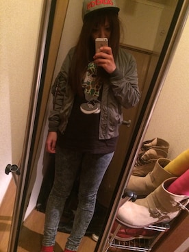 「Alpha Industries（アルファインダストリーズ）のアイテム（ジャケット/アウター、グリーン系）」を使った、はとぽっぽさん（レディース・158cm）の冬コーディネート