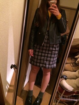 「BACK NUMBER（バックナンバー）のアイテム（ライダースジャケット）」を使った、はとぽっぽさん（レディース・158cm）の冬コーディネート