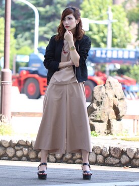 「one way（ワンウェイ）のアイテム（ライダースジャケット）」を使った、MAYUMI  UCHIDAさん（レディース・161cm）の秋コーディネート
