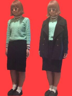 「jouetie（ジュエティ）のパールスターネックレス（ネックレス、ゴールド系）」を使った、ｙさん（レディース）の冬コーディネート