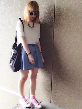 「MOUSSY（マウジー）のSECOND TSJ（Tシャツ/カットソー、ホワイト系）」を使った、ｙさん（レディース）の夏コーディネート