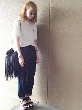 「Champion（チャンピオン）のWEGO/Champion刺繍Tシャツ（Tシャツ/カットソー、ホワイト系）」を使った、ｙさん（レディース）の夏コーディネート