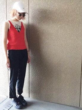 「ZARA（ザラ）のアイテム（トップス、レッド系）」を使った、ｙさん（レディース）の夏コーディネート