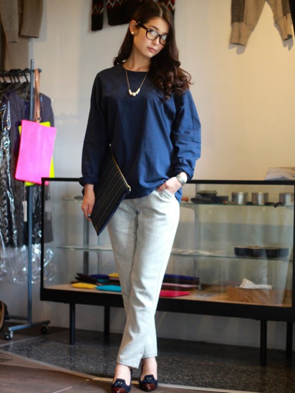「カットソー、パンツ、めがね、春、春コーデ、IRLY、 cliip」｜「n100のIRLY（Tシャツ/カットソー、その他）」を使った、cliip.さん（レディース・167cm）の春コーディネートの1枚目の写真
