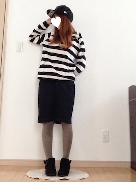 「アイテム（スマホグッズ）」を使った、Uさん（レディース・158cm）の冬コーディネート