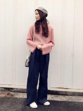 「haco!（ハコ）のカンタン便利なポイントになるベレー帽（ハンチング/ベレー帽）」を使った、nonさん（レディース・160cm）の秋コーディネート