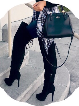 「ShoeDazzleのアイテム（ブーツ、ブラック系）」を使った、Niyahさん（レディース・168cm）の秋コーディネート