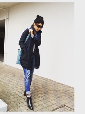 「アイテム（マウンテンパーカー、ブルー系）」を使った、ようこさん（レディース・164cm）の秋コーディネート