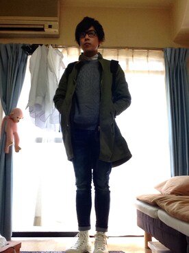 「JOURNAL STANDARD relume（ジャーナルスタンダード　レリューム）のアイテム（モッズコート）」を使った、Hirokiさん（メンズ・172cm）の冬コーディネート