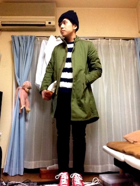 「JOURNAL STANDARD relume（ジャーナルスタンダード　レリューム）のアイテム（モッズコート）」を使った、Hirokiさん（メンズ・172cm）の春コーディネート