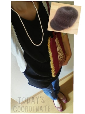 「TOPKAPI（トプカピ）のアイテム（キャップ）」を使った、naru💜さん（レディース・157cm）の秋コーディネート
