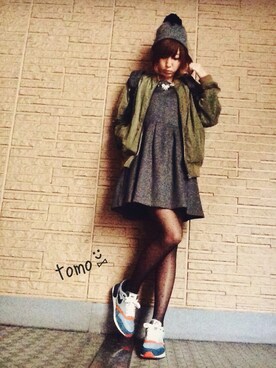 「チュールニット帽」｜tomo⑅̆̈さん（レディース・156cm）の秋コーディネート