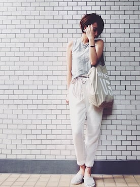 「B.L.U.E（ビーエルユーイー）のアイテム（シューズ）」を使った、tomo⑅̆̈さん（レディース・156cm）の夏コーディネート